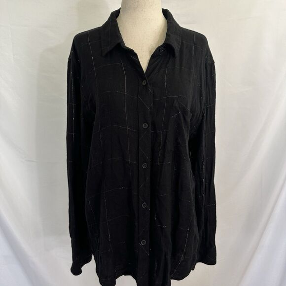 RAILS Hunter Button Up Shirt Ebony Tinsel Metallic Long Sleeves Women's L - Picture 3 of 11
